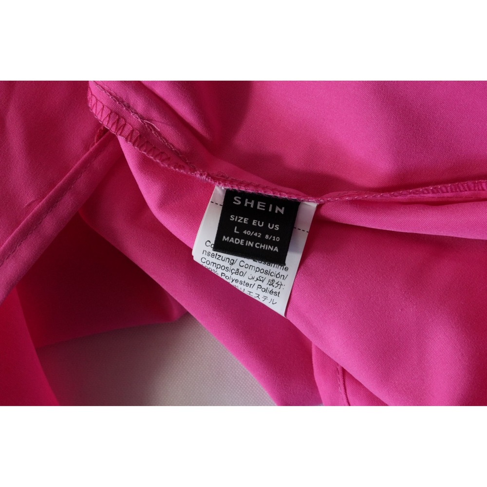 SHEIN Midi Dress Women Large Hot Pink Mandarin Collar Long Sleeve Keyhole Neck - Picture 6 of 6